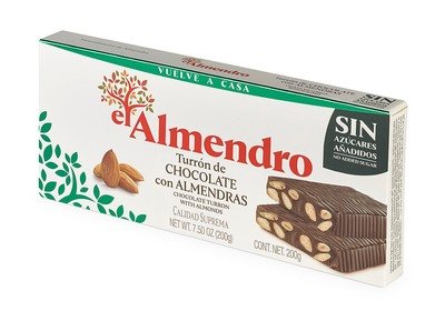 Turrón de chocolate con almendras sin azúcar EL ALMENDRO 200 g.