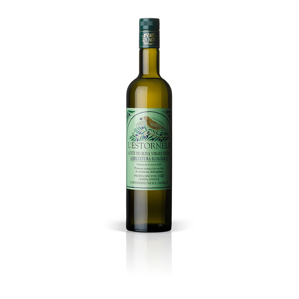 Aceite de oliva virgen extra de agricultura ecológica L&#39;ESTORNELL, 750 ml.