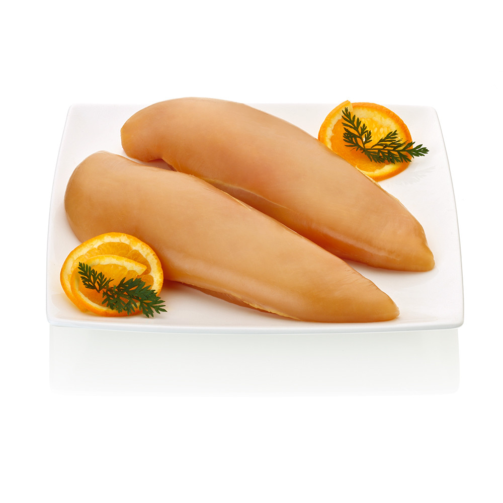 Filetes de pechuga de pollo de corral.