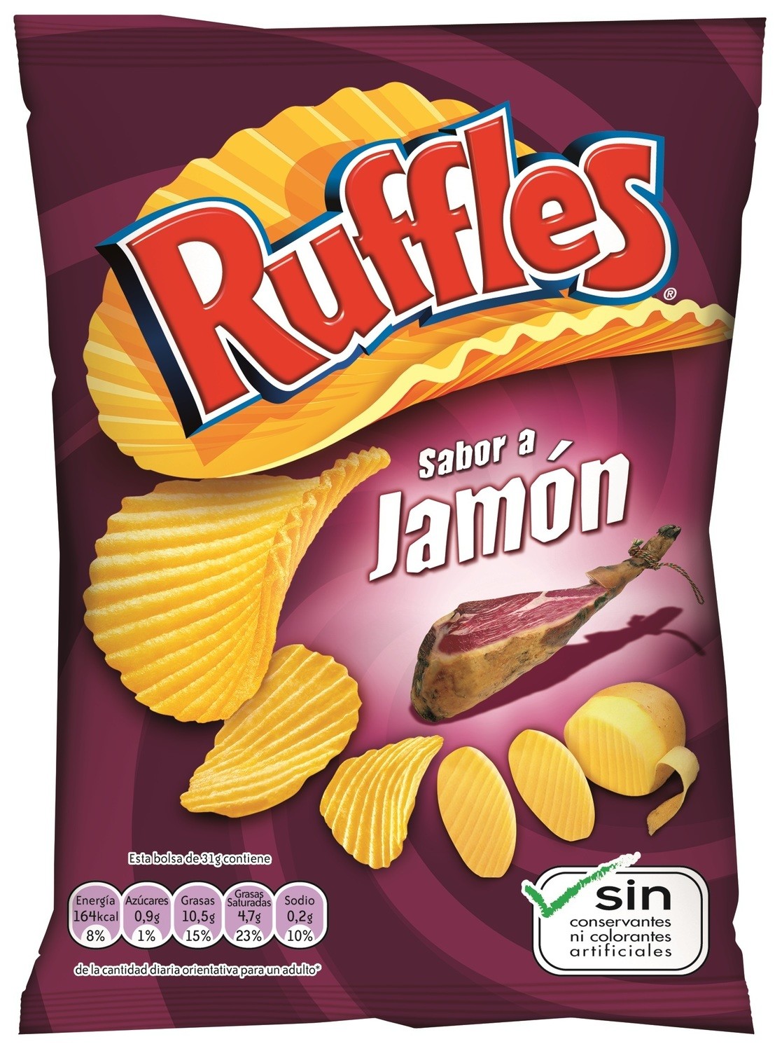 Patatas fritas sabor jamón de RUFFLES.