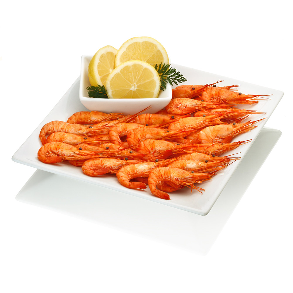 Camarones cocidos medianos.