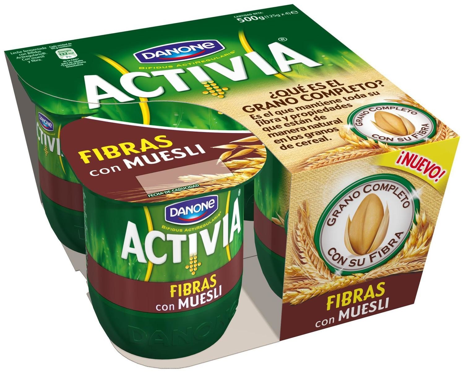 Yogur bífidus fibra con muesli ACTIVIA de DANONE.