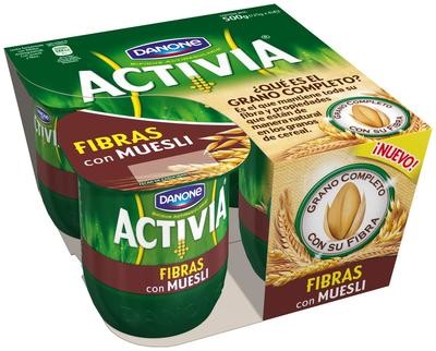 Yogur bífidus fibra con muesli ACTIVIA de DANONE.