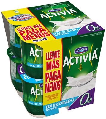 Yogur bífidus natural edulcorado 0% materia grasa ACTIVIA de DANONE (pack 8).