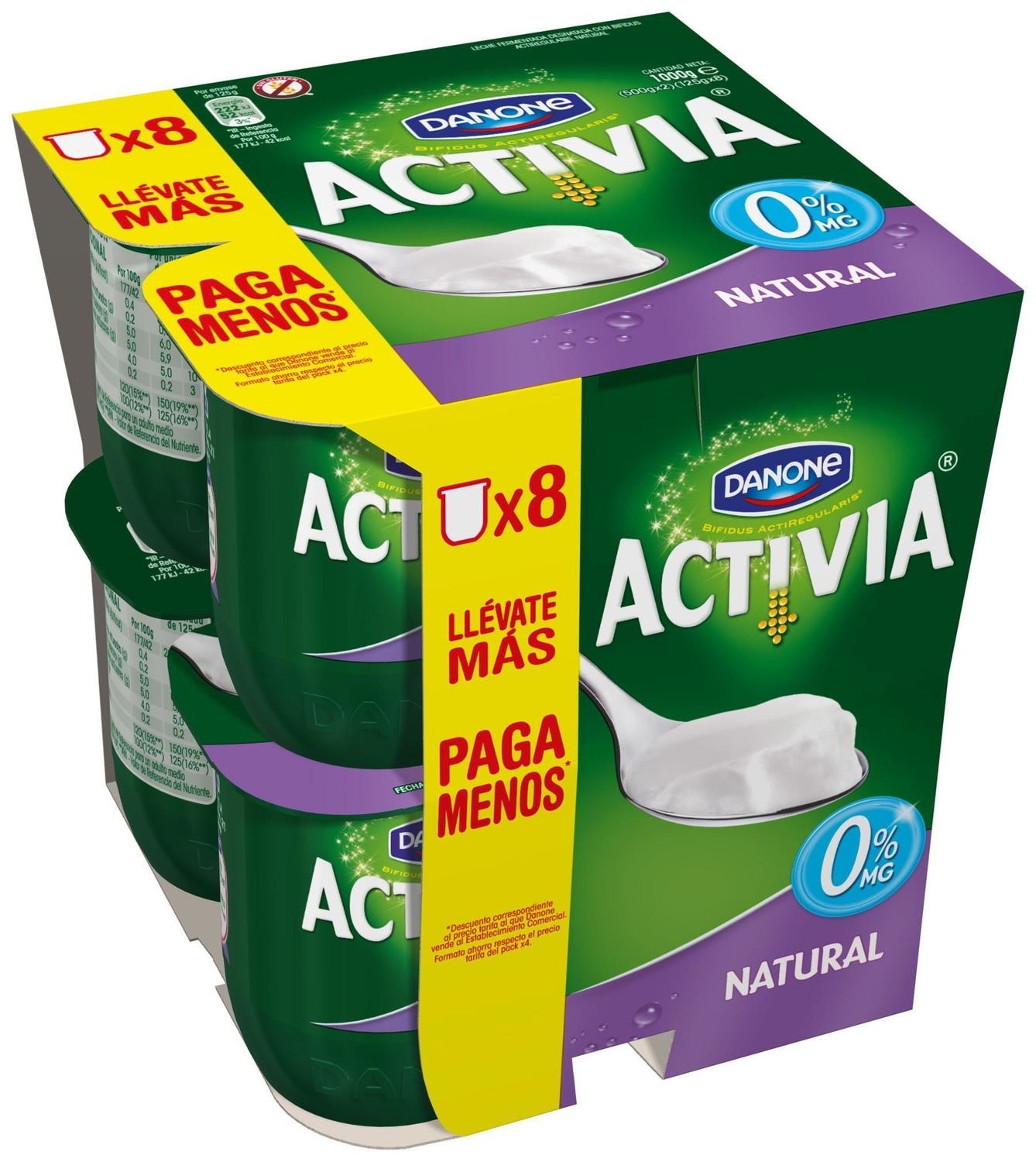 Yogur bífidus natural 0% materia grasa ACTIVIA de DANONE (pack 8).