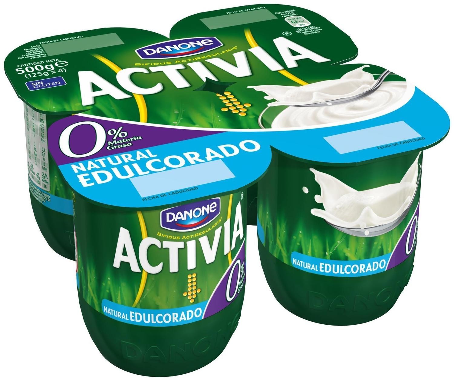 Yogur bífidus natural edulcorado 0% materia grasa ACTIVIA de DANONE (pack 4).