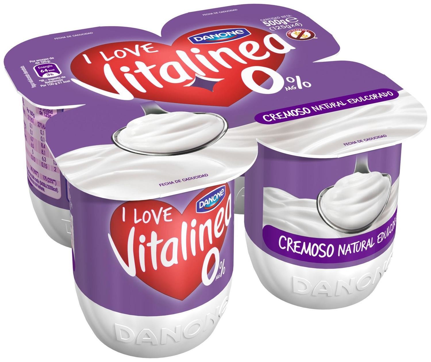 Yogur natural cremoso edulcorado VITALINEA de DANONE (pack 4).
