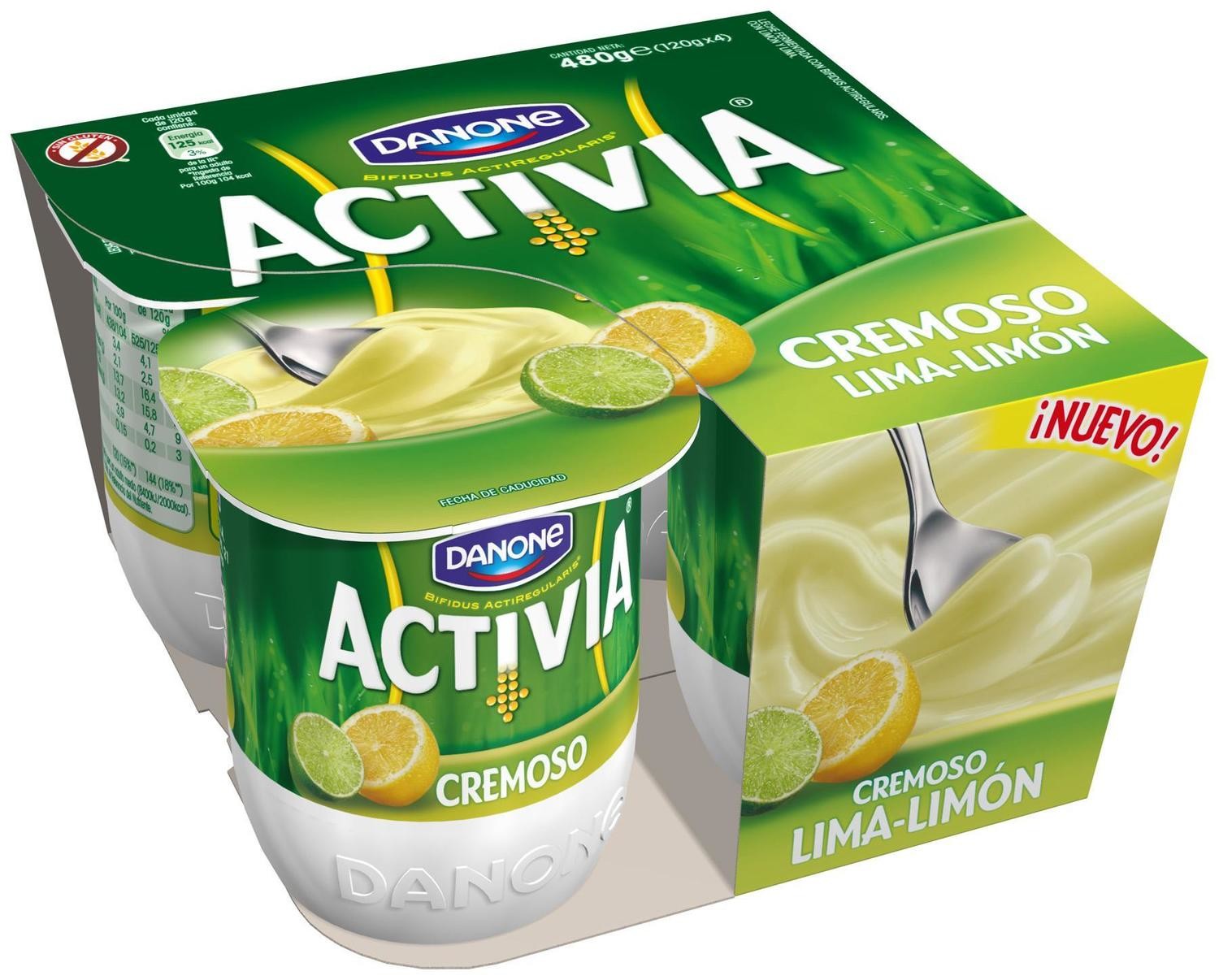Yogur bífidus cremoso sabor lima limón ACTIVIA de DANONE (pack 4).