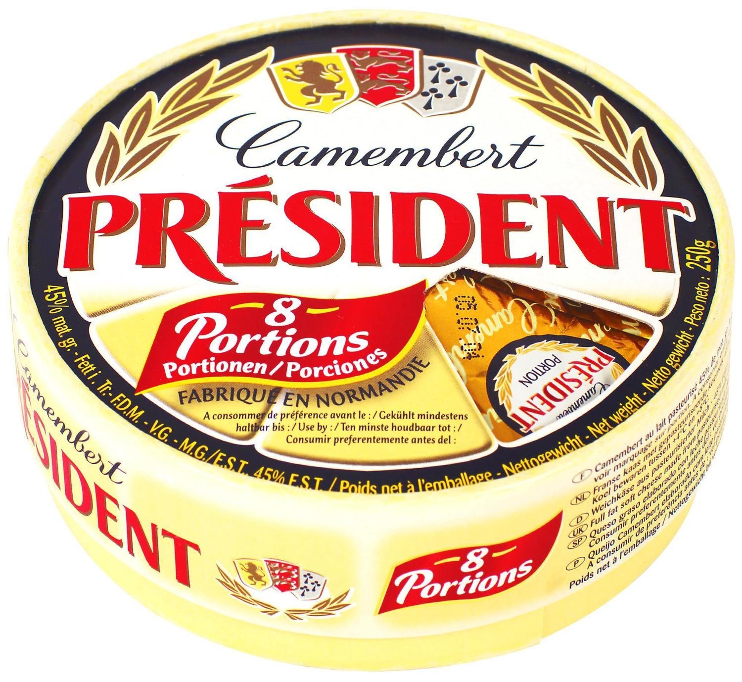 Queso camembert en porciones PRÉSIDENT.