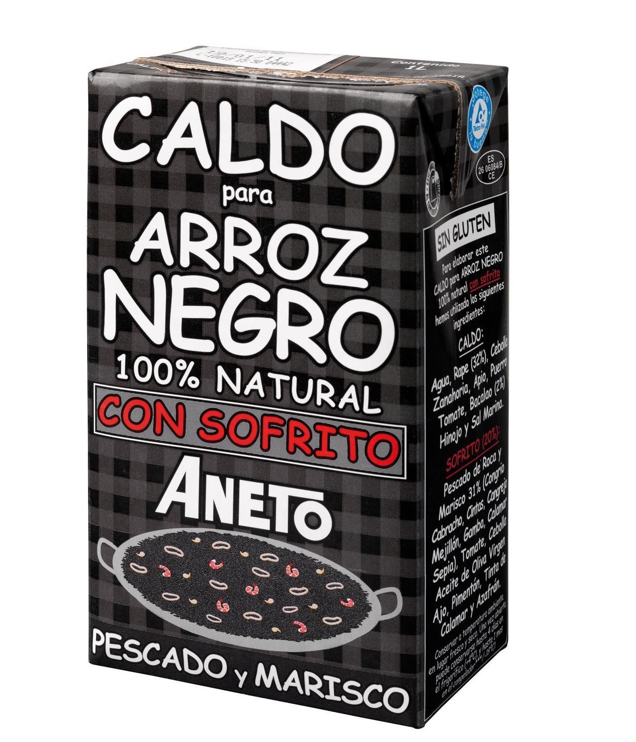 Caldo para arroz negro con sofrito de pescado y marisco ANETO  (1 litro).