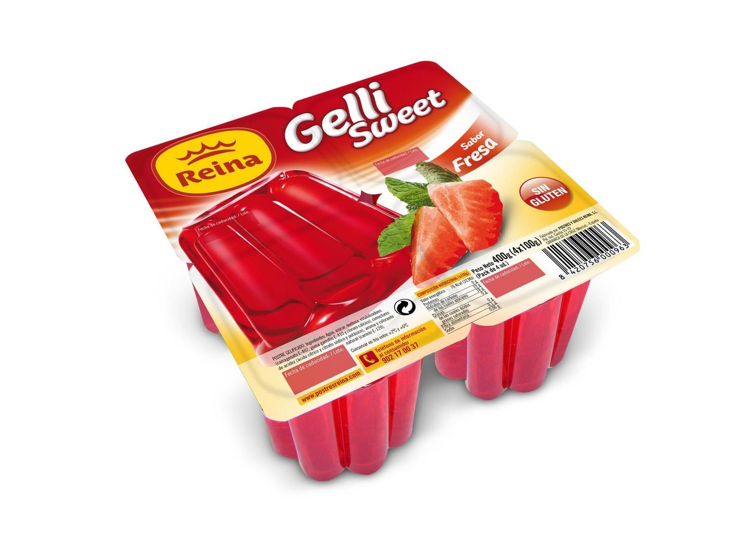 Gelatina sabor fresa sin gluten GELLI de REINA.