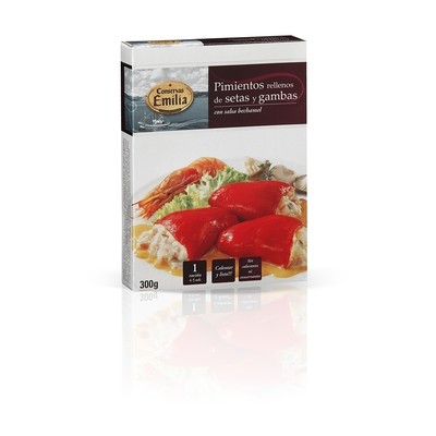 Pimientos rellenos de setas y gambas CONSERVAS EMILIA.