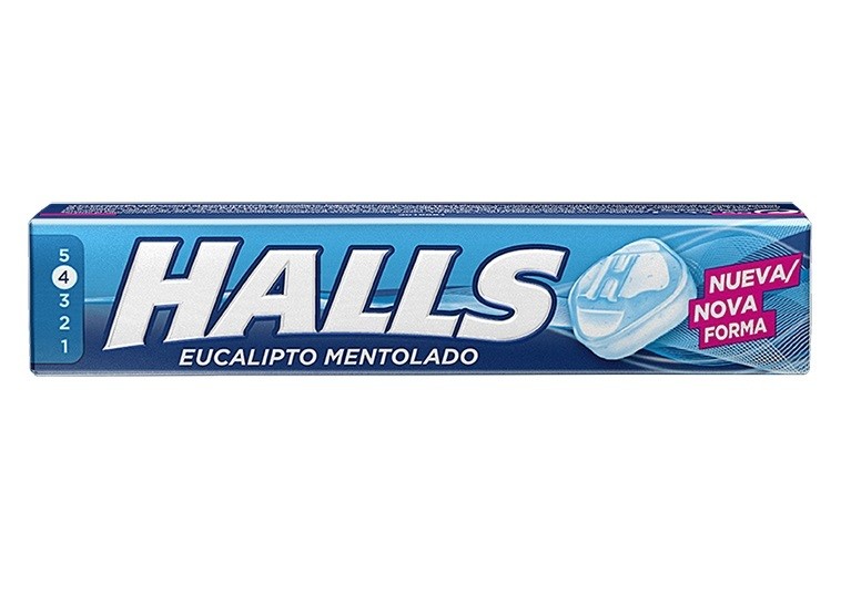 Caramelos HALLS sin azúcar sabor eucalipto mentolado.