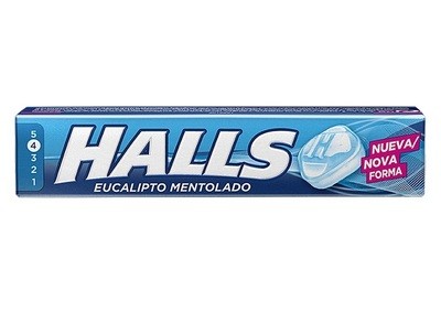 Caramelos HALLS sin azúcar sabor eucalipto mentolado.