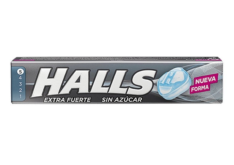 Caramelos HALLS extra fuerte sin azúcar.