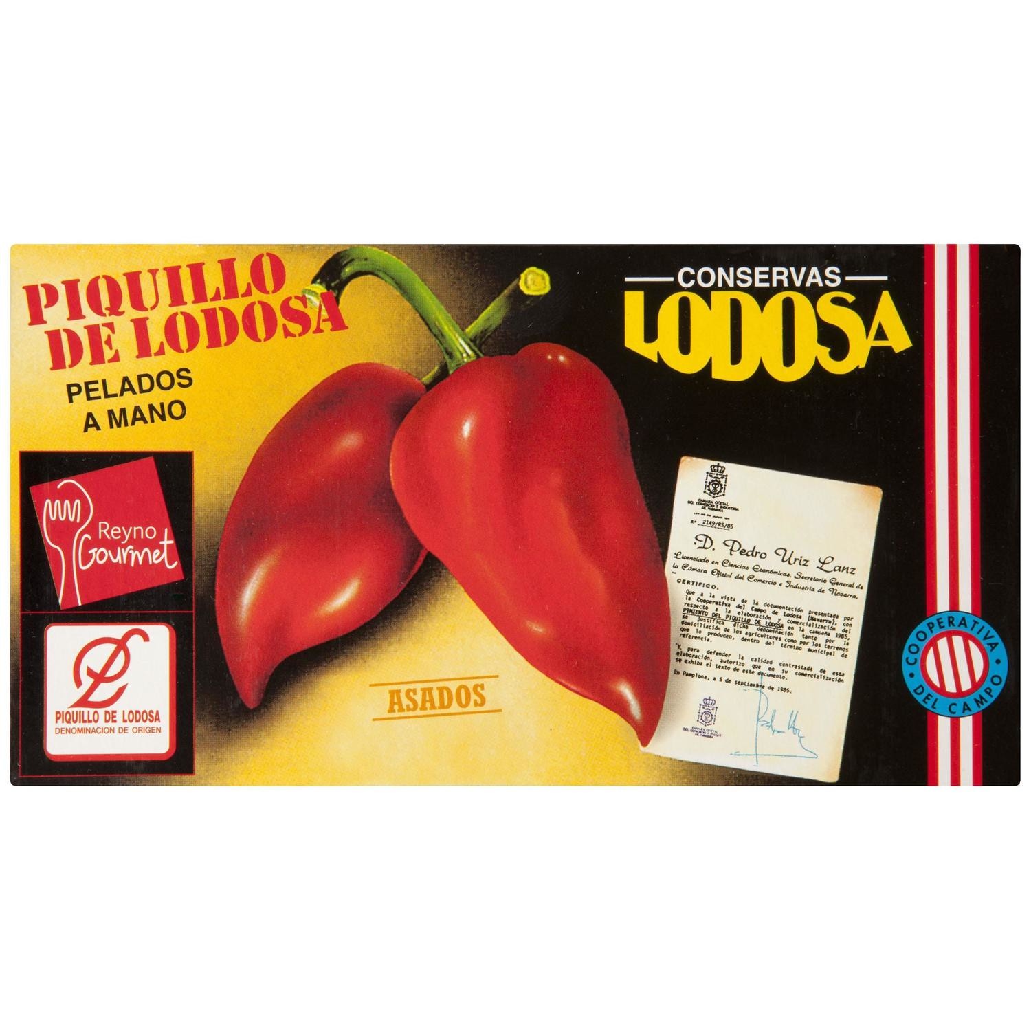 Pimientos de piquillo asados y pelados a mano de CONSERVAS LODOSA (235 gramos).