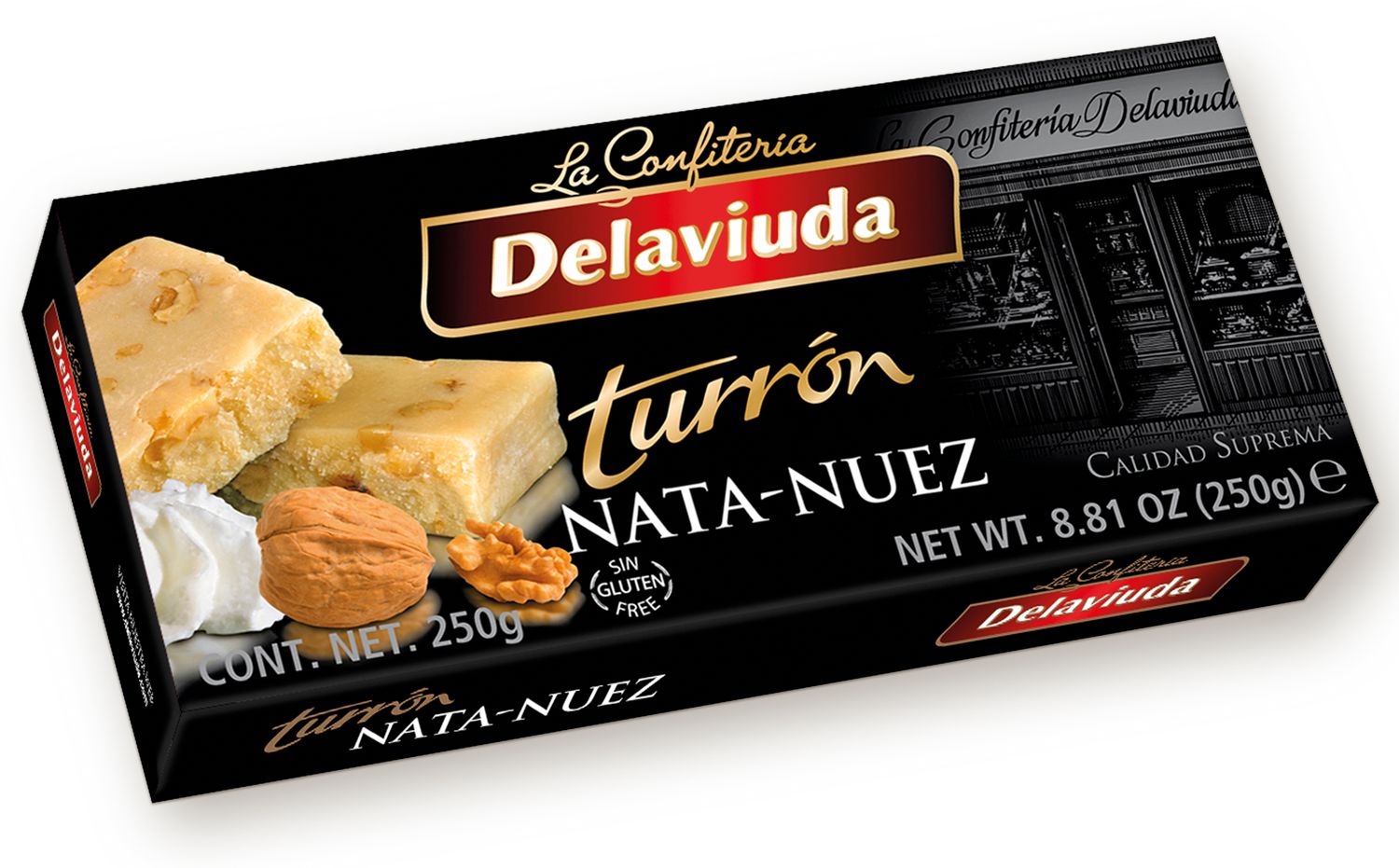 Turrón nata-nuez DELAVIUDA 250 g.