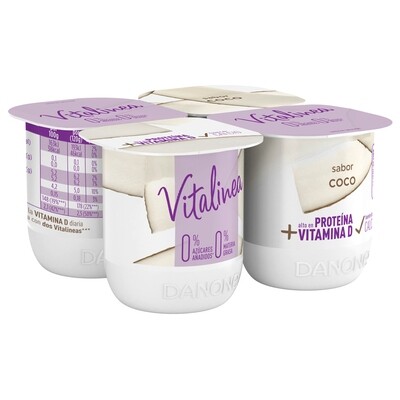 Yogur sabor coco 0% materia grasa 0% azúcares añadidos VITALINEA de DANONE (pack 4).