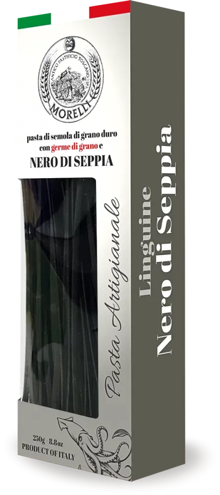 Linguine con germen de trigo y tinta de sepia MORELLI 250 g.