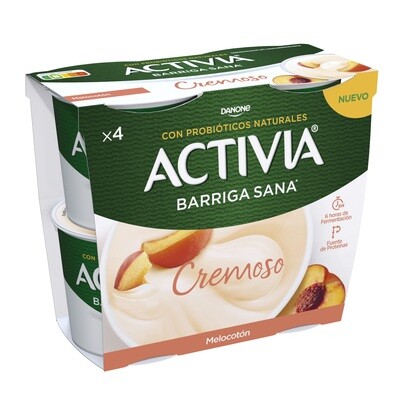 Yogur cremoso melocotón barriga sana ACTIVIA de DANONE 4 ud.