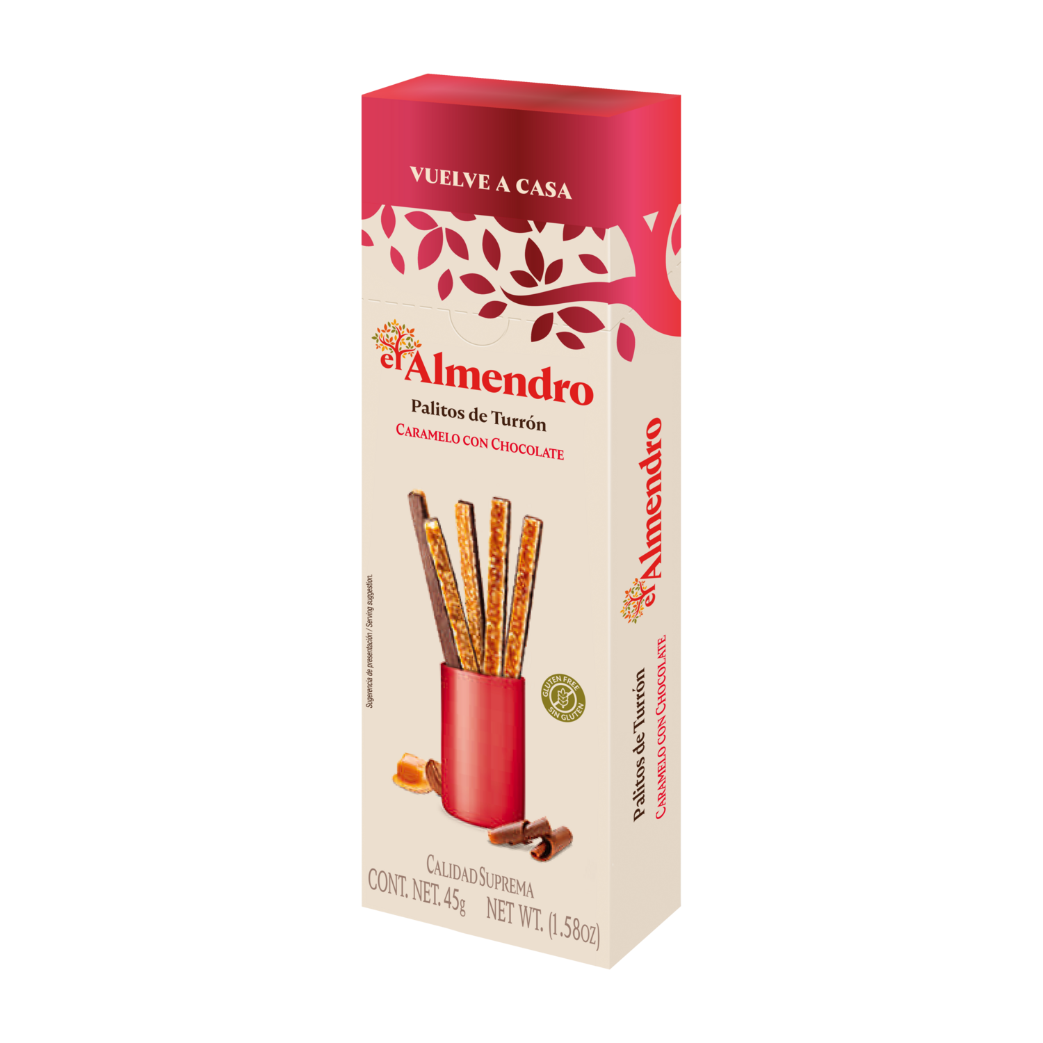 Palitos de turrón caramelo con chocolate EL ALMENDRO 45 g.