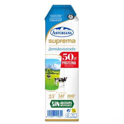 Leche semidesnatada  50 gramos proteína CENTRAL LECHERA ASTURIANA 1 lt.