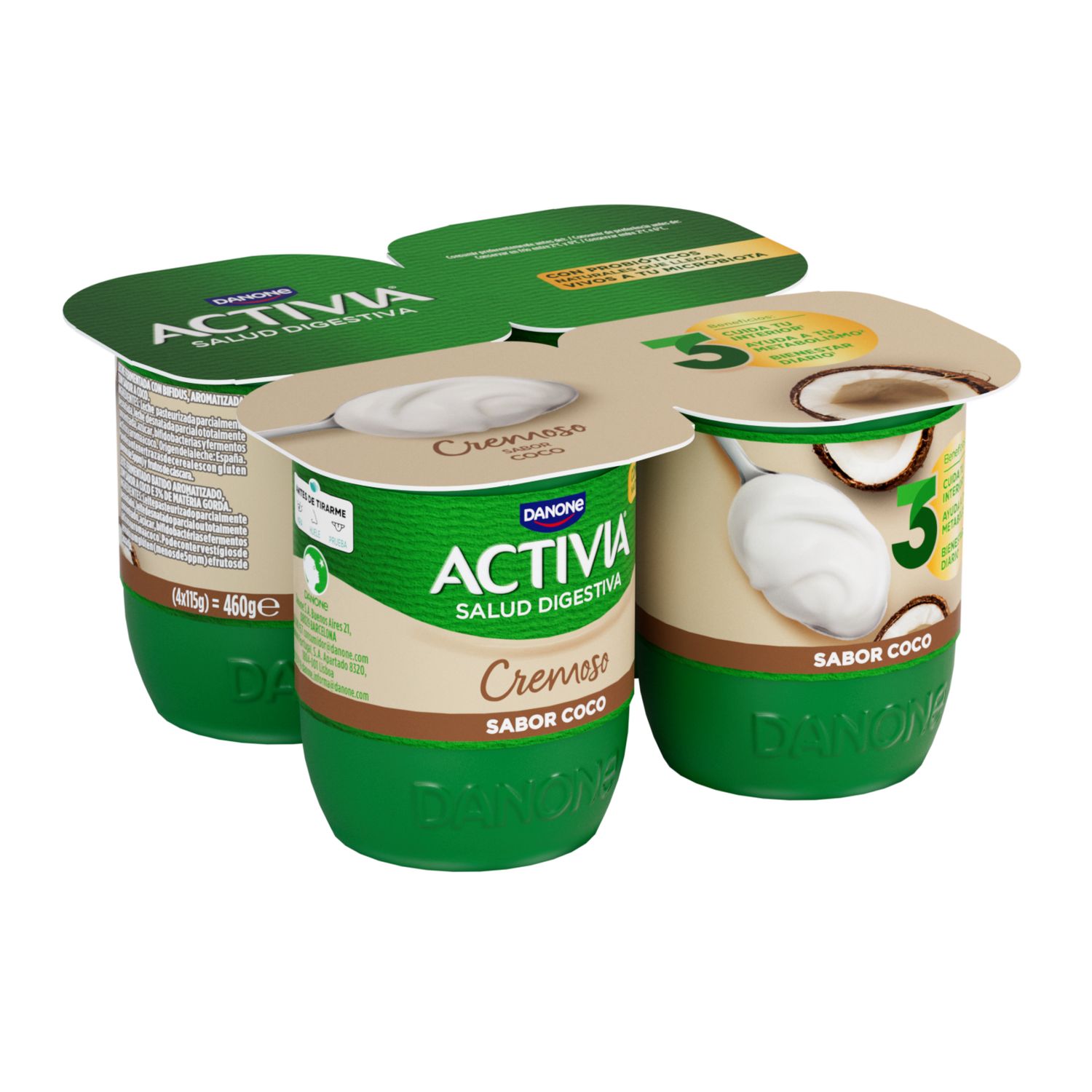 YOGUR CREMOSO COCO ACTIVIA DE DANONE 4 x 120 g.
