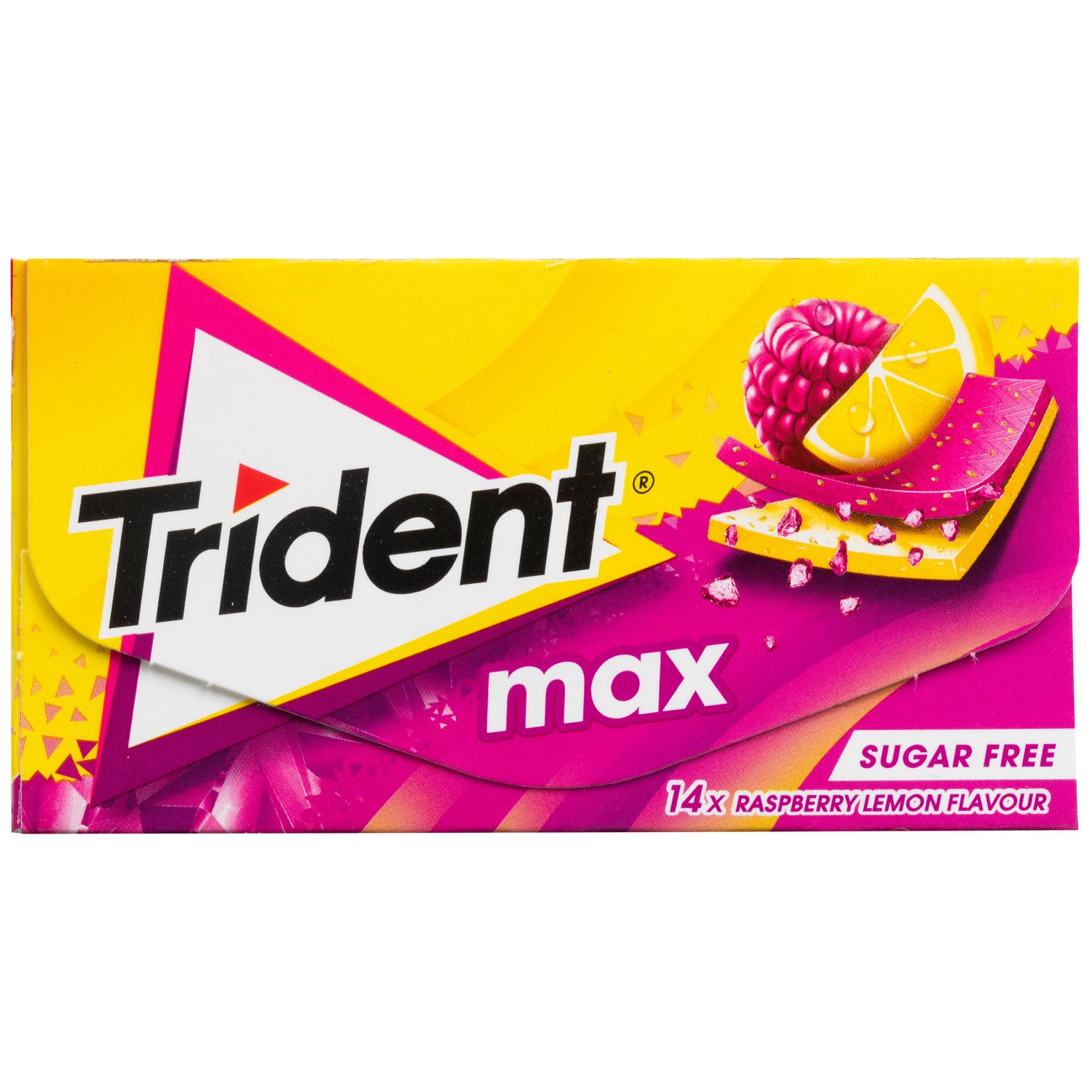 Chicles sin azúcar frambuesa y limón TRIDENT MAX 27 g.