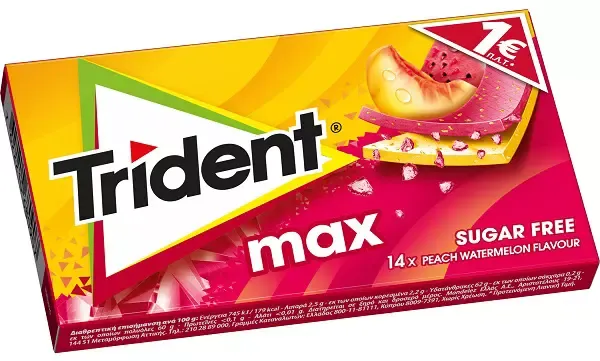 Chicles sin azúcar melocotón y sandía TRIDENT MAX 27 g.