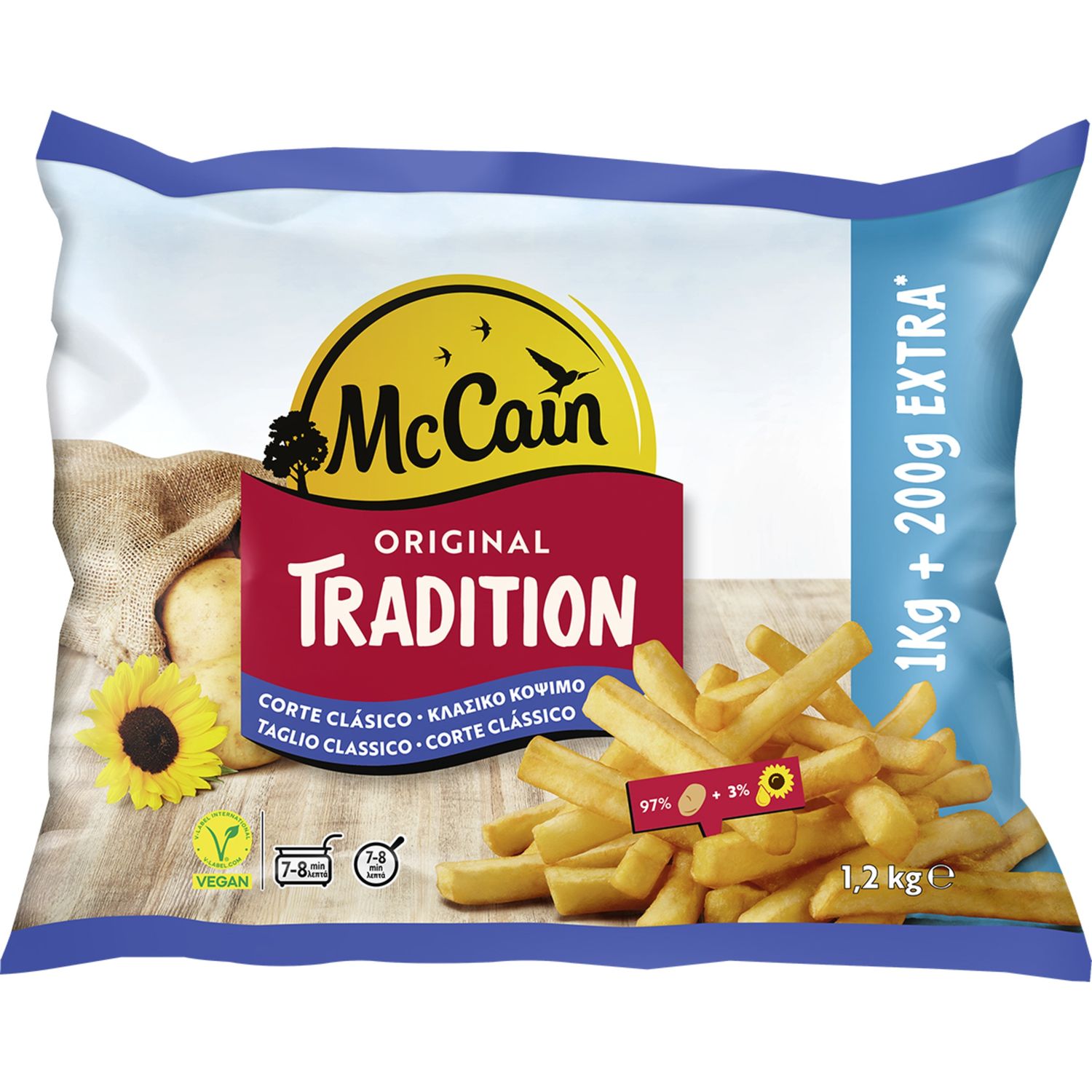 Patatas fritas congeladas corte clásico McCAIN 1kg + 200 g. extra