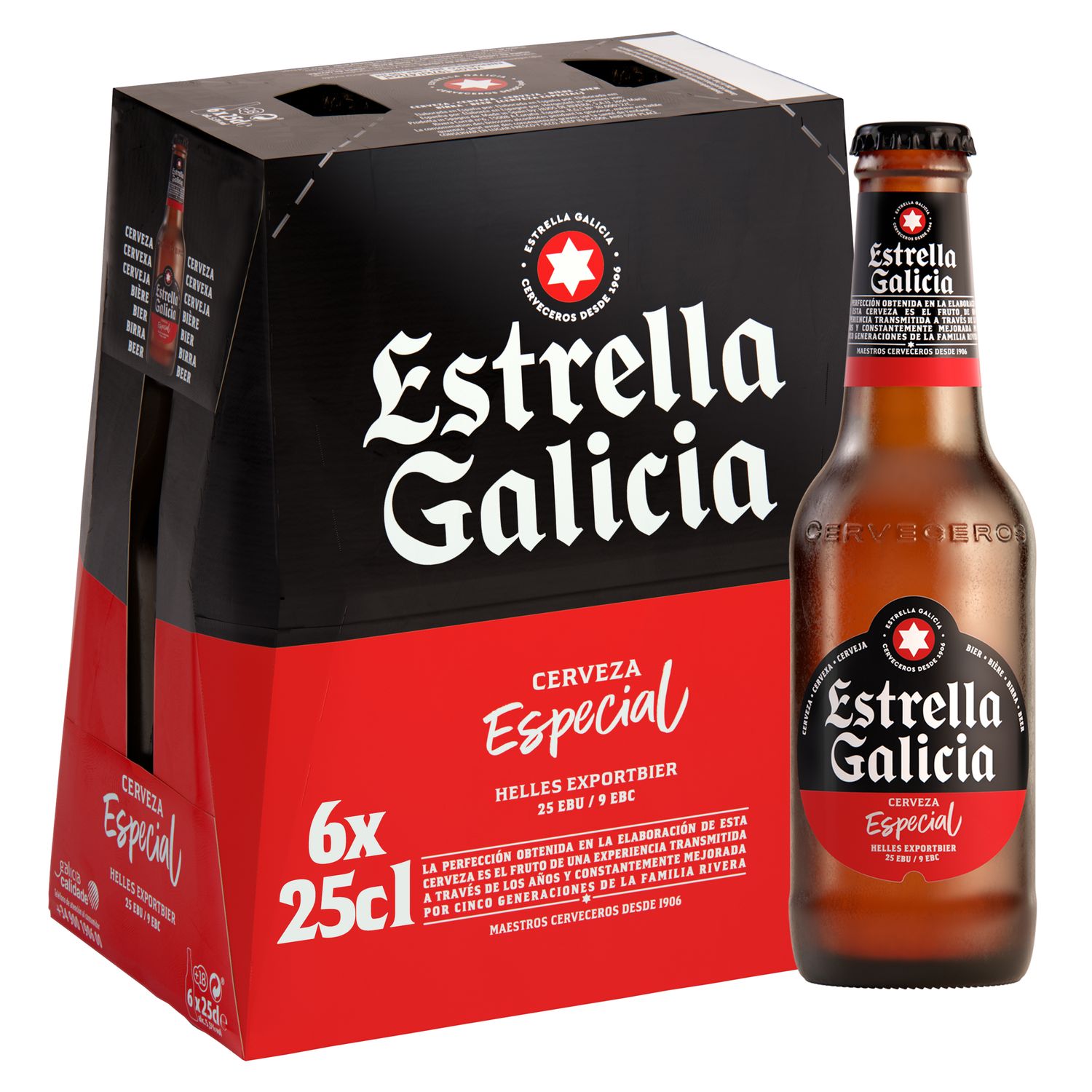 Cerveza especial ESTRELLA GALICIA 6x25 cl.