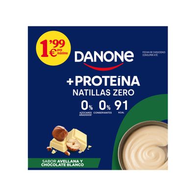 Natillas zero zero + proteína sabor avellana y chocolate blanco DANONE 4x120 g.