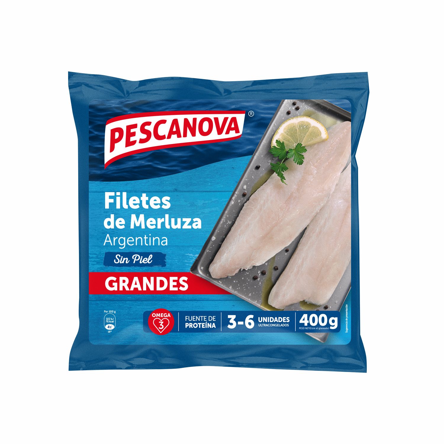 Filetes de merluza argentina sin piel grandes PESCANOVA 400 g.
