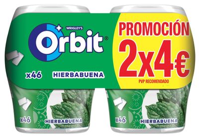 Bote de chicles sabor hierbabuena ORBIT 2 x 64 g.