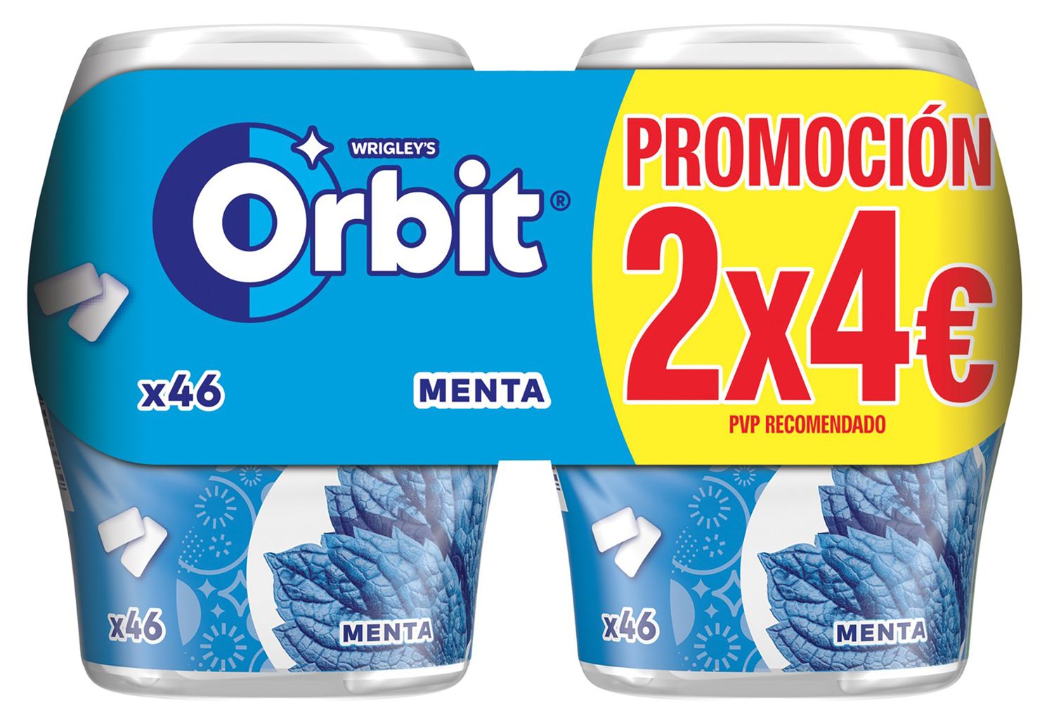 Bote de chicles sabor menta ORBIT 2 x 64 g.