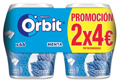 Bote de chicles sabor menta ORBIT 2 x 64 g.