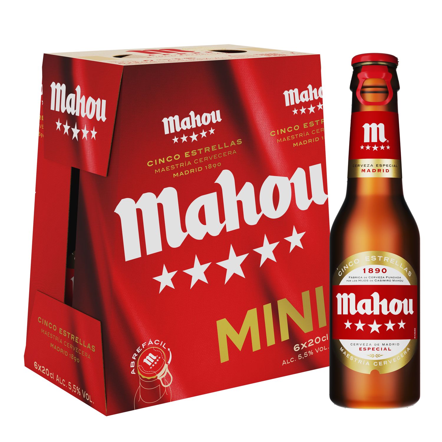 Cerveza mini MAHOU 5 estrellas 6 x 20 cl.