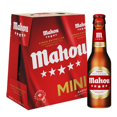 Cerveza mini MAHOU 5 estrellas 6 x 20 cl.