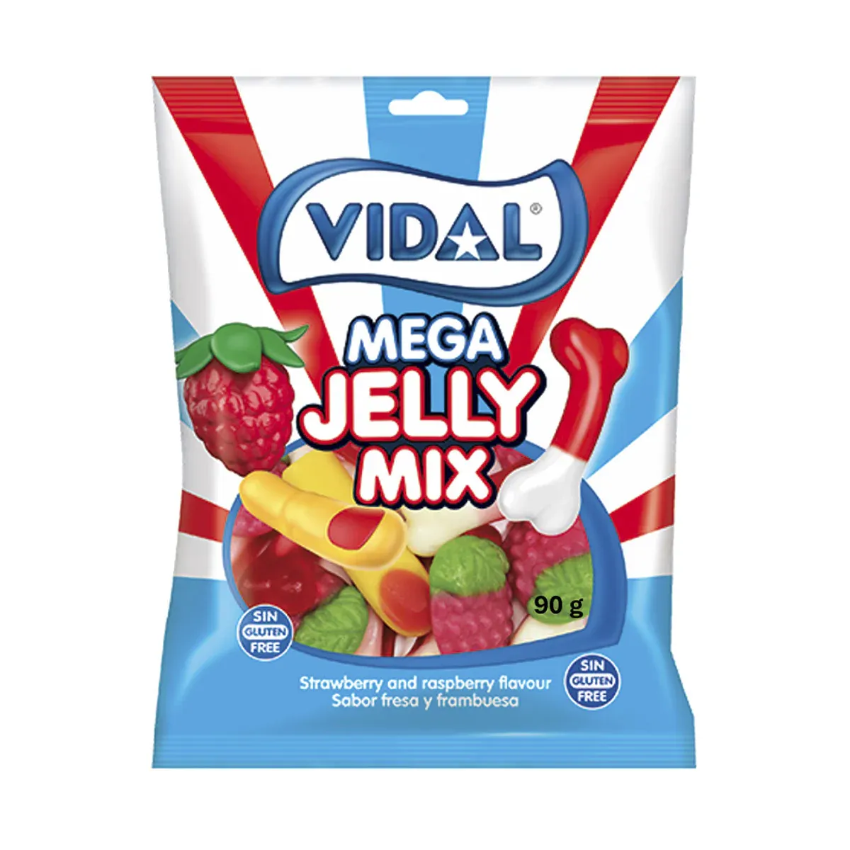 Gominolas mega jelly mix sin gluten VIDAL 90 g.