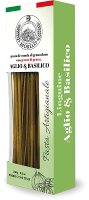 Linguine con germen de trigo, ajo y albahaca MORELLI 250 g.
