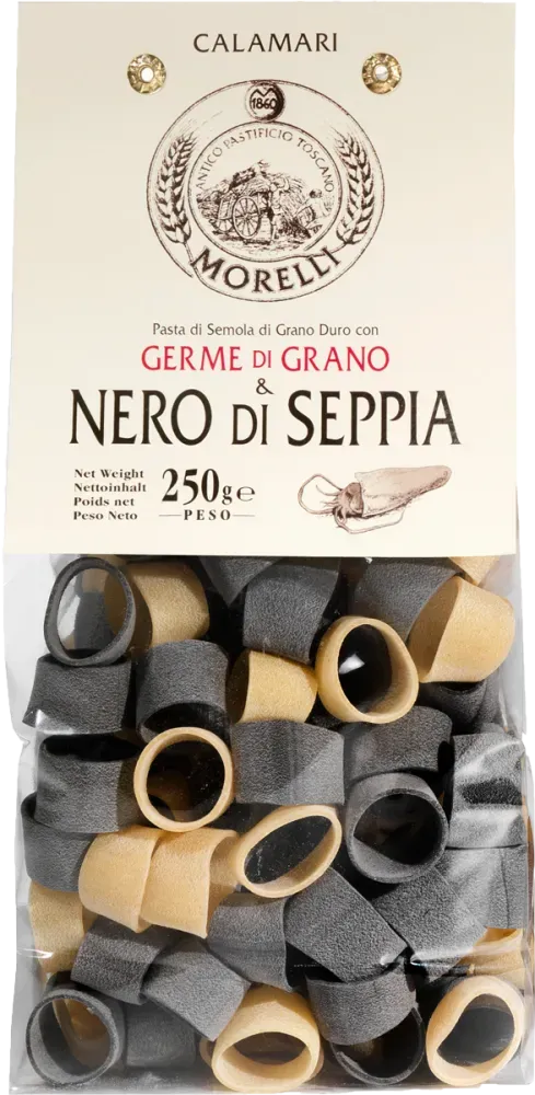 Calamari con germen de trigo y tinta de sepia MORELLI 250 g.