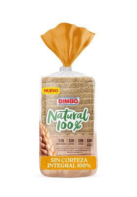 Pan de molde sin corteza integral 100% BIMBO 450 g.