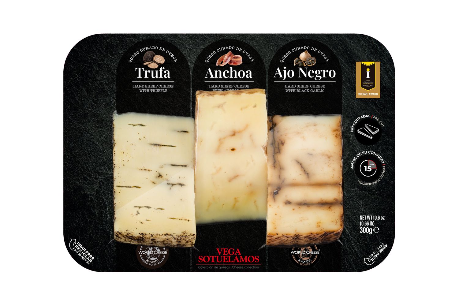 Tabla de quesos trufa, anchoa y ajo negro VEGA SOTUÉLAMOS 300 g.