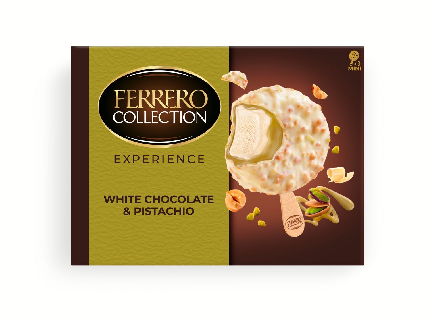 Bombón chocolate blanco y pistacho FERRERO 3 ud. 138 g.