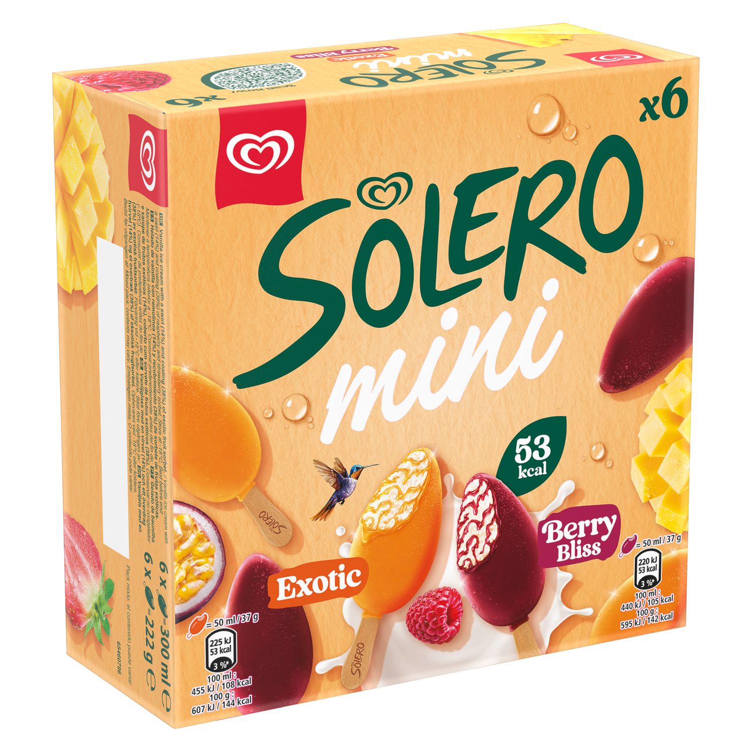 Mini bombones frutas exóticas y frutos rojos SOLERO de FRIGO 6 ud. 222 g.