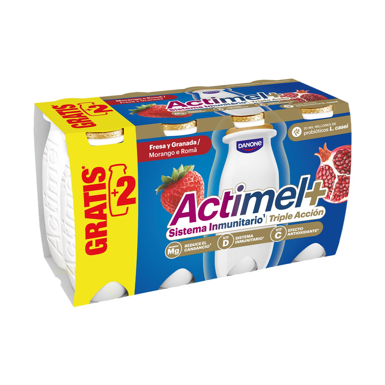 Yogur líquido sabor fresa y granada ACTIMEL de DANONE 8 x 100 g