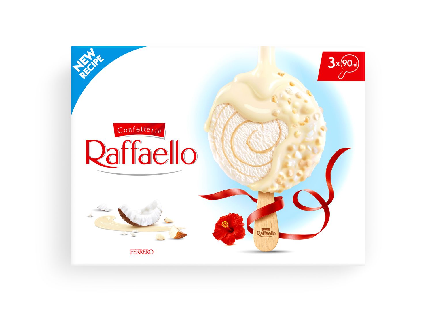 Helado bombón de coco RAFFAELLO de FERRERO 3 x 90 ml