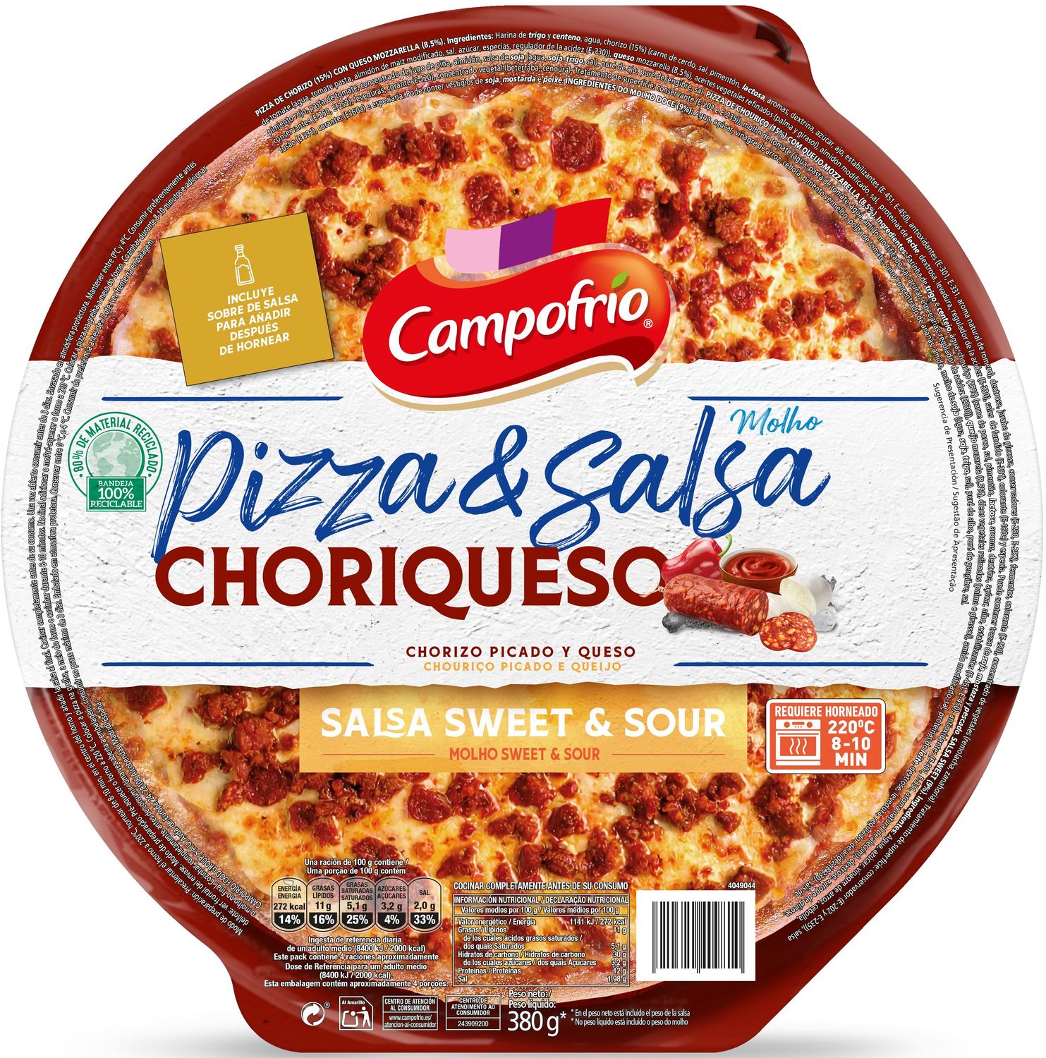 Pizza &amp; salsa choriqueso CAMPOFRÍO 380 g.