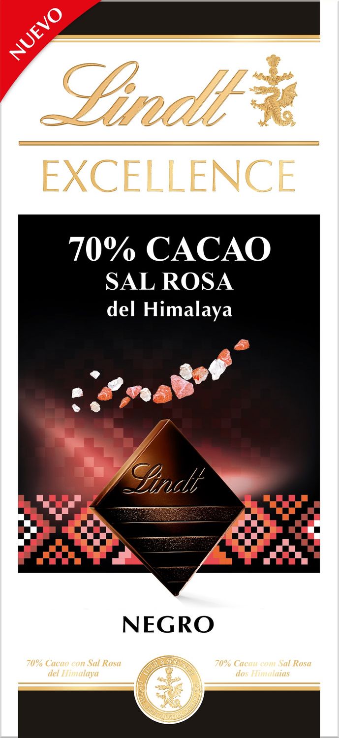 Chocolate 70% cacao sal rosa del Himalaya  LINDT 100 g