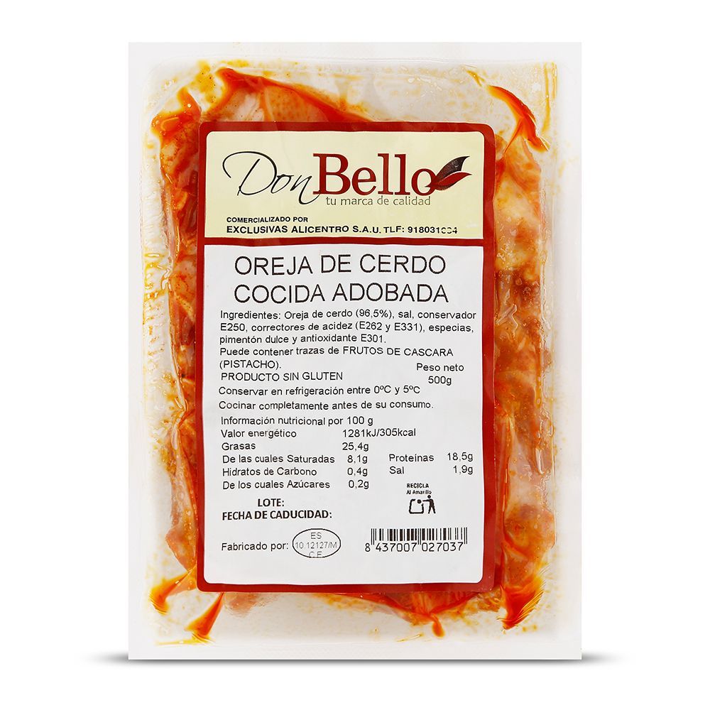 Oreja de cerdo cocida y adobada DON BELLO 500 g